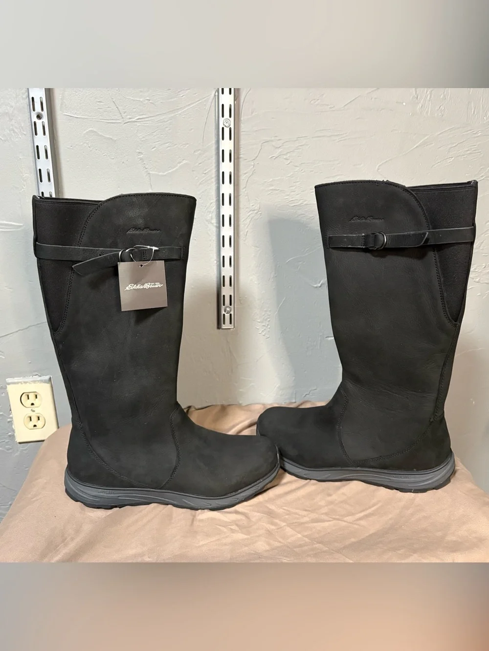 Eddie Bauer Black Tall Winter Rain Boots with Calf Buckle